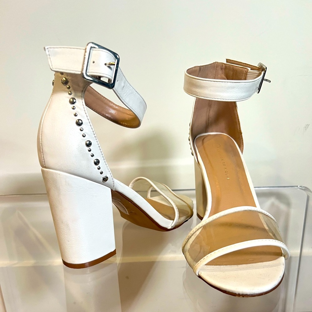 Clear Strap White Studded Block Heel
